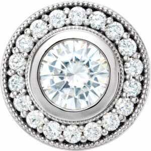 14K White 6.5 mm Forever One™ Lab-Grown Moissanite & .08 CTW Natural Diamond Pendant