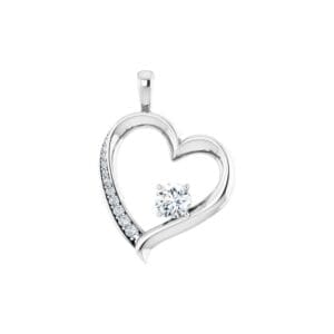 14K White 5 mm Forever One™ Lab-Grown Moissanite & 1/8 CTW Natural Diamond Pendant