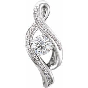 14K White 5 mm Round Forever One™ Lab-Grown Moissanite & .07 CTW Natural Diamond Pendant