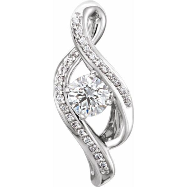 14K White 5 mm Round Forever One™ Lab-Grown Moissanite & .07 CTW Natural Diamond Pendant