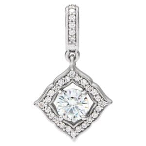 14K White 5 mm Forever One™ Lab-Grown Moissanite & 1/8 CTW Natural Diamond Pendant