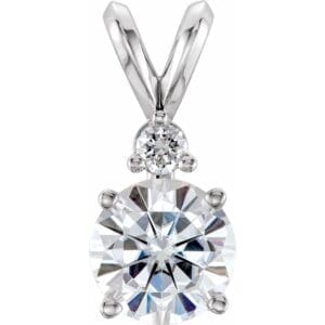 14K White 6.5 mm Forever One™ Lab-Grown Moissanite & .05 CTW Natural Diamond Pendant