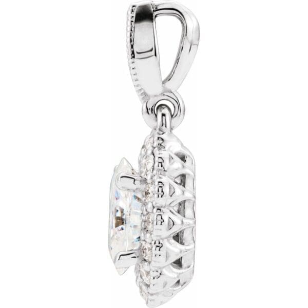 14K White 7x5 mm Oval Forever One™ Lab-Grown Moissanite & 1/5 CTW Natural Diamond Pendant - Image 2