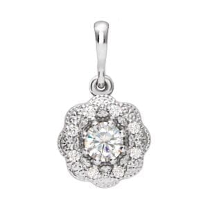 14K White 4 mm Round Forever One™ Lab-Grown Moissanite & .06 CTW Natural Diamond Pendant