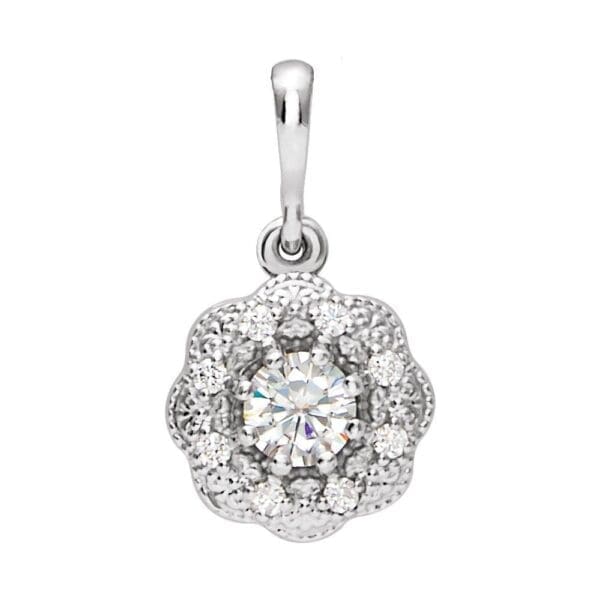 14K White 4 mm Round Forever One™ Lab-Grown Moissanite & .06 CTW Natural Diamond Pendant