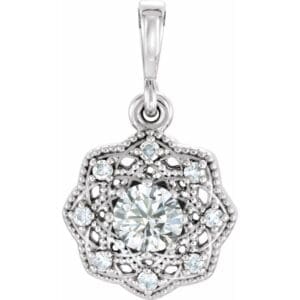 14K White 4 mm Round Forever One™ Lab-Grown Moissanite & .06 CTW Natural Diamond Pendant