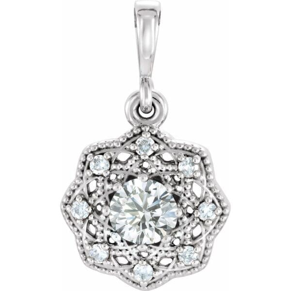 14K White 4 mm Round Forever One™ Lab-Grown Moissanite & .06 CTW Natural Diamond Pendant