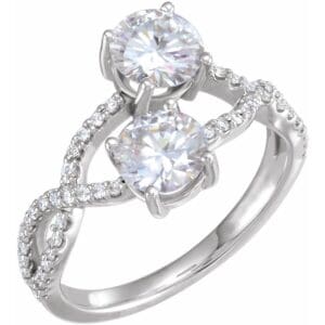 14K White 6 mm Forever One™ Lab-Grown Moissanite & 1/5 CTW Natural Diamond Ring