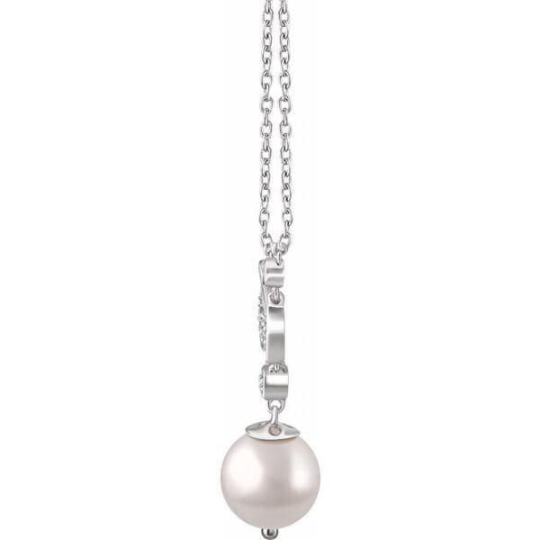 14K White Cultured White Freshwater Pearl & 1/6 CTW Natural Diamond 16-18" Necklace - Image 2