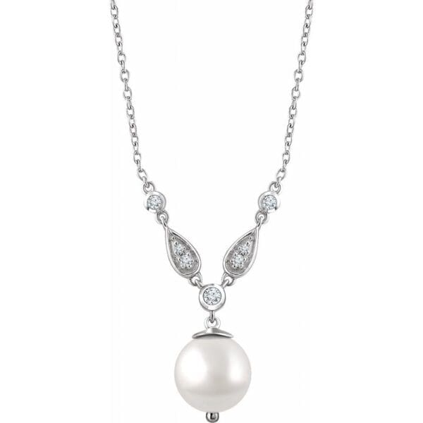 14K White Cultured White Freshwater Pearl & 1/6 CTW Natural Diamond 16-18" Necklace