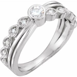 14K White 3.5 mm Forever One™ Lab-Grown Moissanite & .05 CTW Natural Diamond Ring