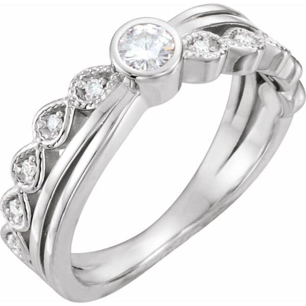 14K White 3.5 mm Forever One™ Lab-Grown Moissanite & .05 CTW Natural Diamond Ring