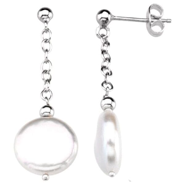 Sterling Silver Cultured White Freshwater Coin Pearl Earrings