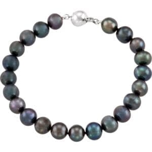 Sterling Silver Cultured Black Freshwater Pearl 7 3/4" Bracelet