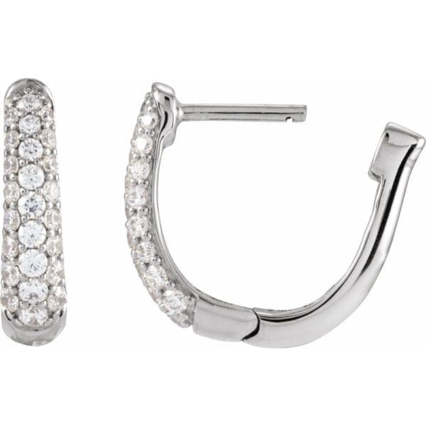 14K White 1/2 CTW Natural Diamond Hoop Earrings - Image 3