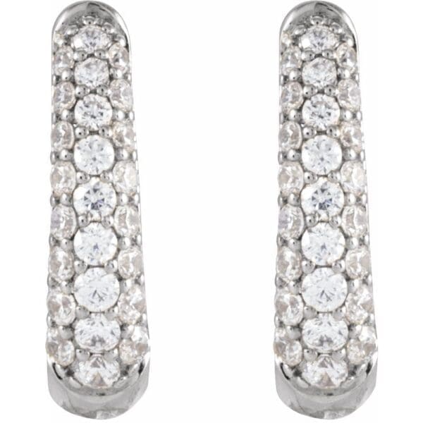 14K White 1/2 CTW Natural Diamond Hoop Earrings - Image 2