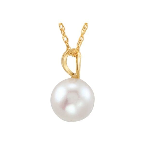 14K Yellow Cultured White Akoya Pearl 18" Necklace - Image 2