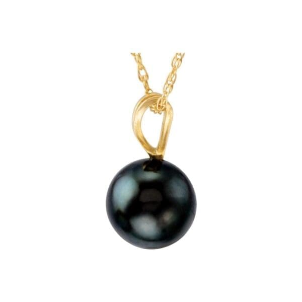 14K Yellow Cultured Black Akoya Pearl 18" Necklace - Image 2