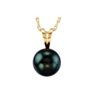 14K Yellow Cultured Black Akoya Pearl 18" Necklace