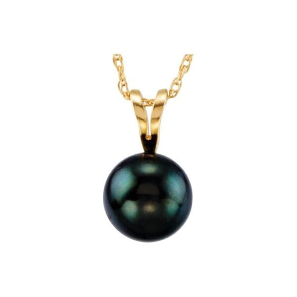 14K Yellow Cultured Black Akoya Pearl 18" Necklace