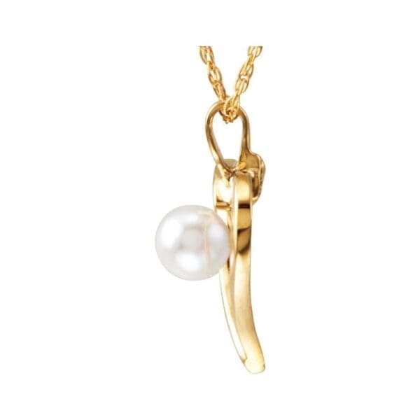14K Yellow Cultured White Akoya Pearl Heart 18" Necklace - Image 2