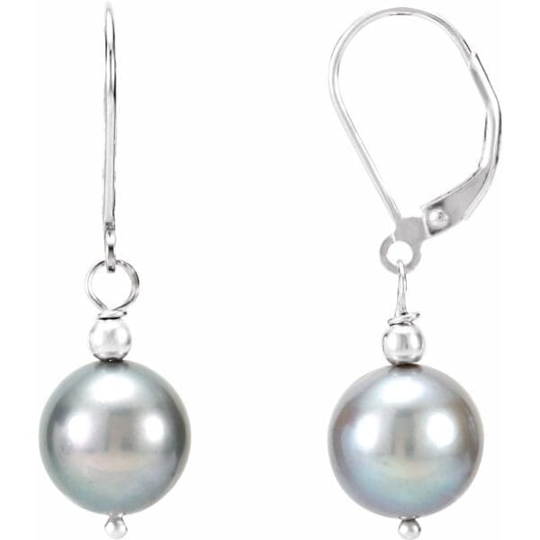 Sterling Silver Cultured Gray Freshwater Pearl Earrings - Image 2