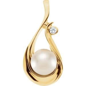 14K Yellow Cultured White Akoya Pearl & .03 CTW Natural Diamond 18" Necklace