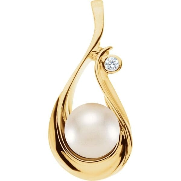 14K Yellow Cultured White Akoya Pearl & .03 CTW Natural Diamond 18" Necklace