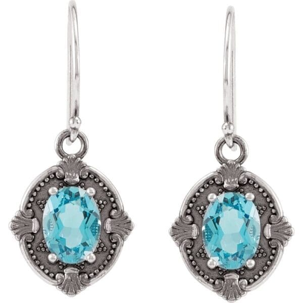 Sterling Silver Natural Swiss Blue Topaz & Imitation White Cubic Zirconia Earrings - Image 2