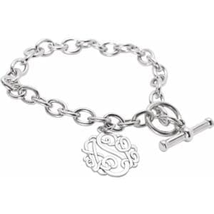 Sterling Silver 20 mm 3-Letter Script Monogram Charm Bracelet