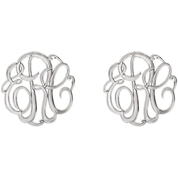 Sterling Silver 13 mm 3-Letter Script Monogram Earrings - Image 2