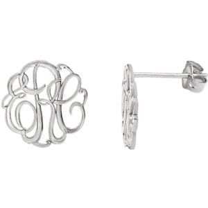 Sterling Silver 13 mm 3-Letter Script Monogram Earrings