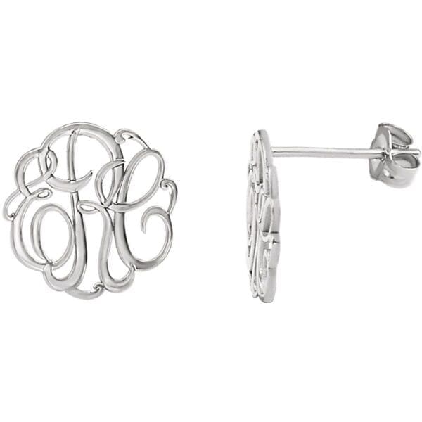Sterling Silver 13 mm 3-Letter Script Monogram Earrings