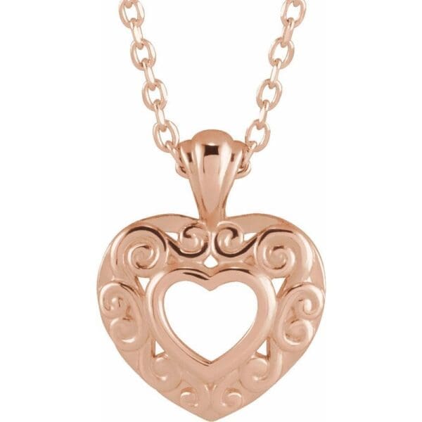 14K Rose 12.9x10.1 mm Pierced Heart 16-18" Necklace