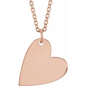 14K Rose Engravable Sideways Heart 16-18" Necklace