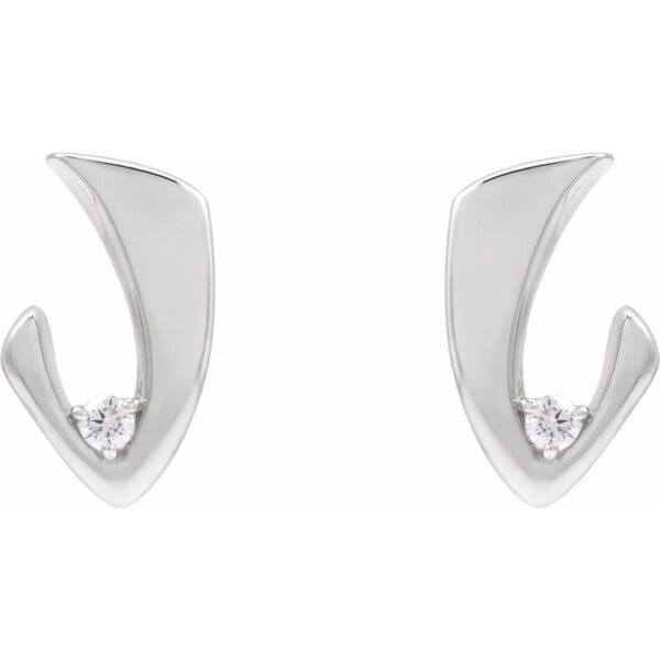 14K White 1/5 CTW Natural Diamond Solitaire J Hoop Earrings - Image 2