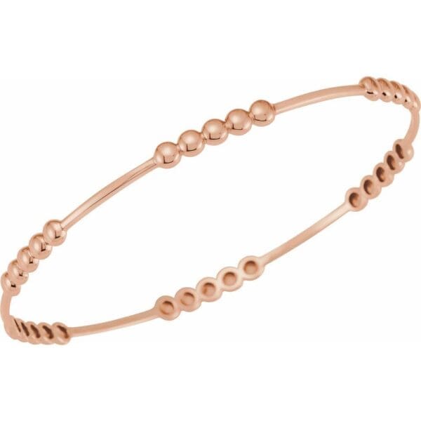 14K Rose 3.6 mm Beaded Bangle 7 3/4" Bracelet - Image 2
