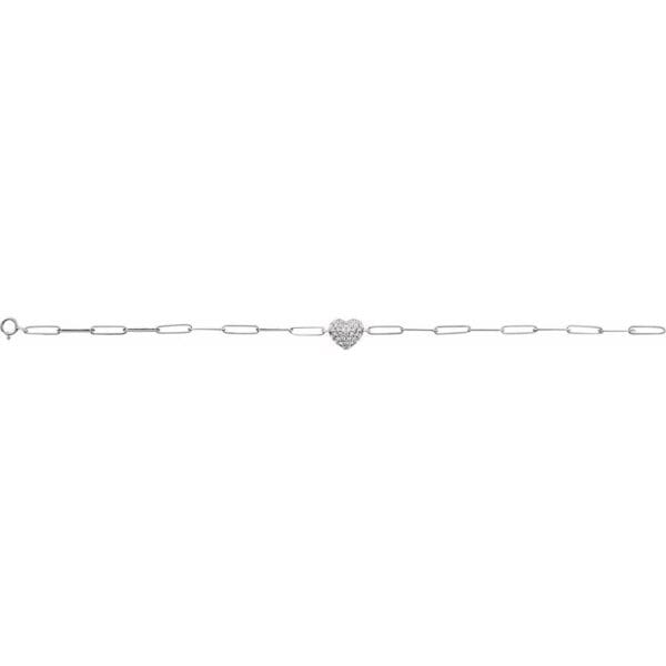 14K White 1/3 CTW Natural Diamond Heart & Paperclip-Style 7" Bracelet - Image 2