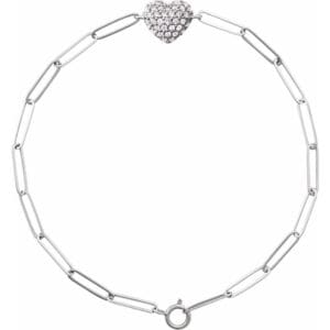 14K White 1/3 CTW Natural Diamond Heart & Paperclip-Style 7" Bracelet