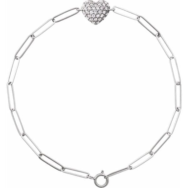 14K White 1/3 CTW Natural Diamond Heart & Paperclip-Style 7" Bracelet
