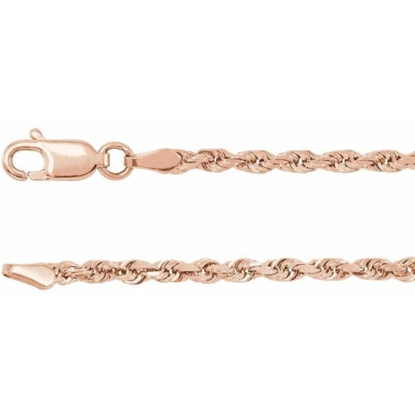 14K Rose 2.5 mm Diamond-Cut Rope 18" Chain