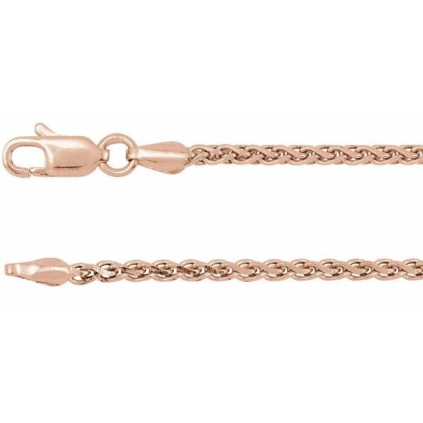14K Rose 2 mm Diamond-Cut Wheat 16" Chain